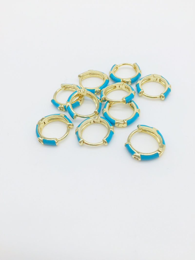 1 pair x Turquoise Enamel Hoop Earrings with Cubic Zirconia, 16mm (2718)