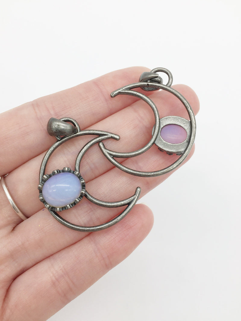 1 x Oxidised Silver Opalite Moon Pendant, 38x31mm (2719)