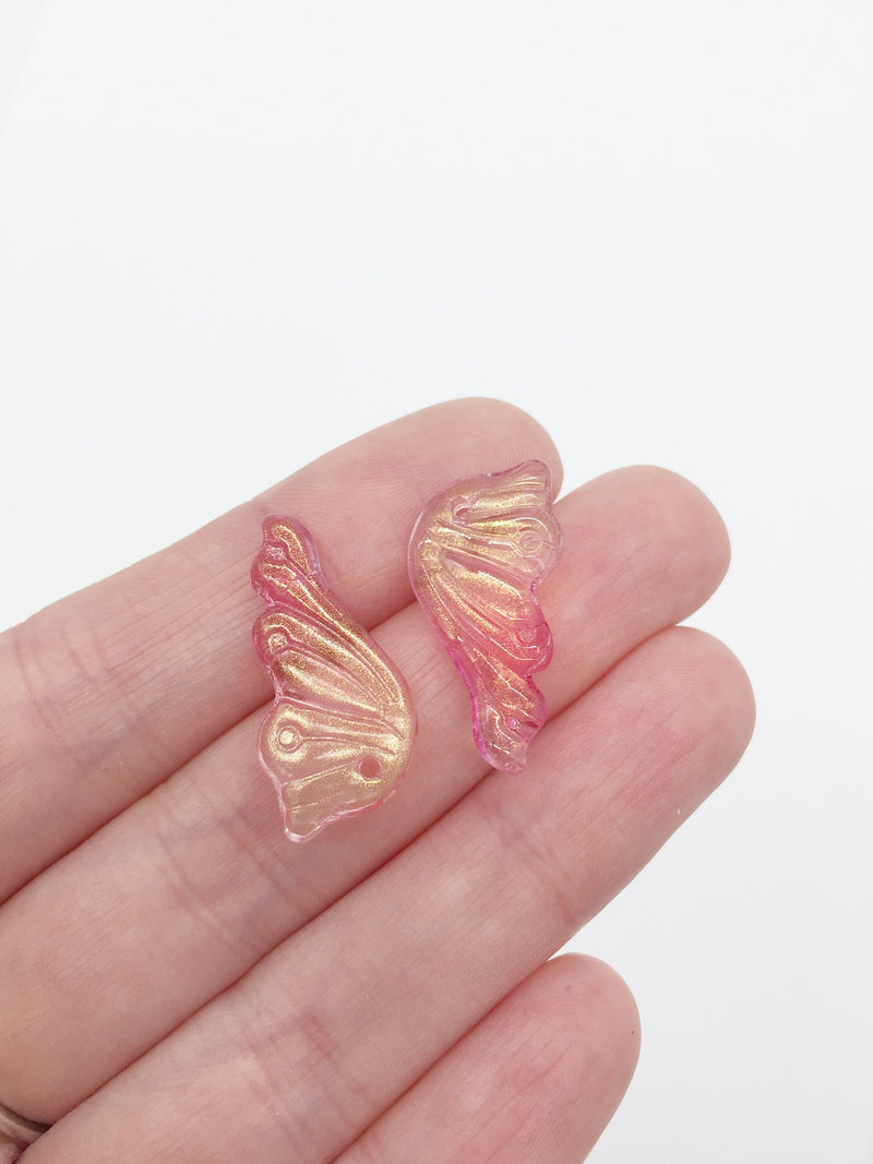 10 x Hot Pink Ombre Glass Butterfly Wing Charms, 25x13mm (1222)