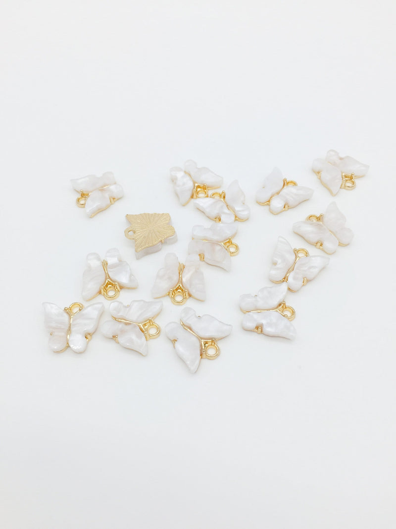 4 x White Resin Gold Plated Butterfly Charms, 12.5x13mm (2785)