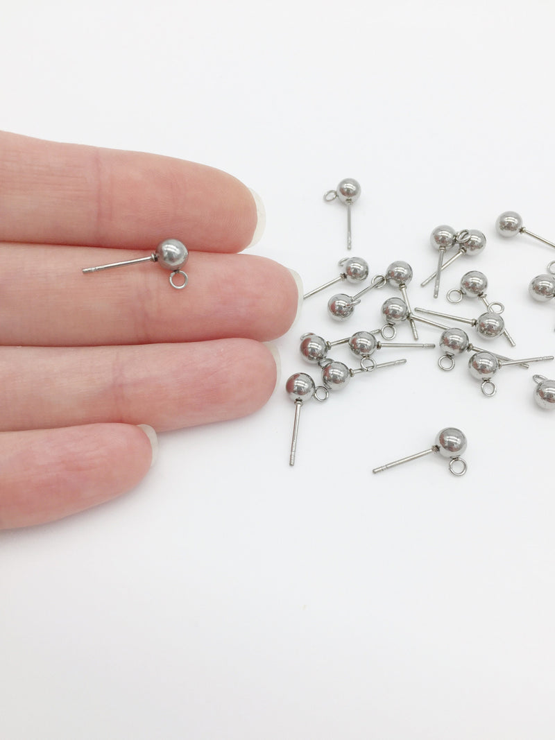 6 pairs x Stainless Steel Ball Earring Studs, 5x11mm (2722)