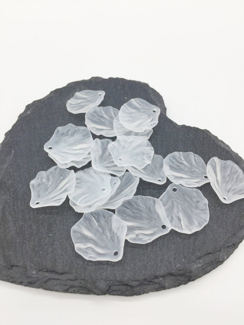 50 x Frosted Flower Petal Charms, 20x17mm Translucent Lucite Petals (3163)