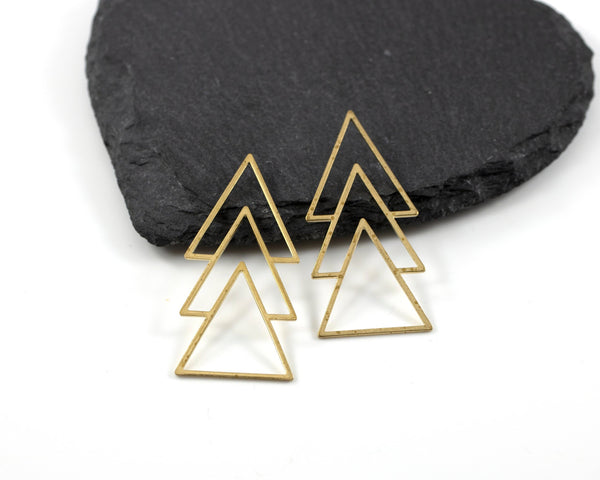 2 x Triple Chevron Connectors, 46x21mm Raw Brass Triangle Links (C0628)