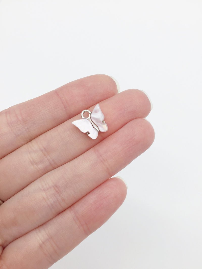 4 x Rhodium Plated Light Pink Resin Butterfly Charms, 12.5x13mm (2779)