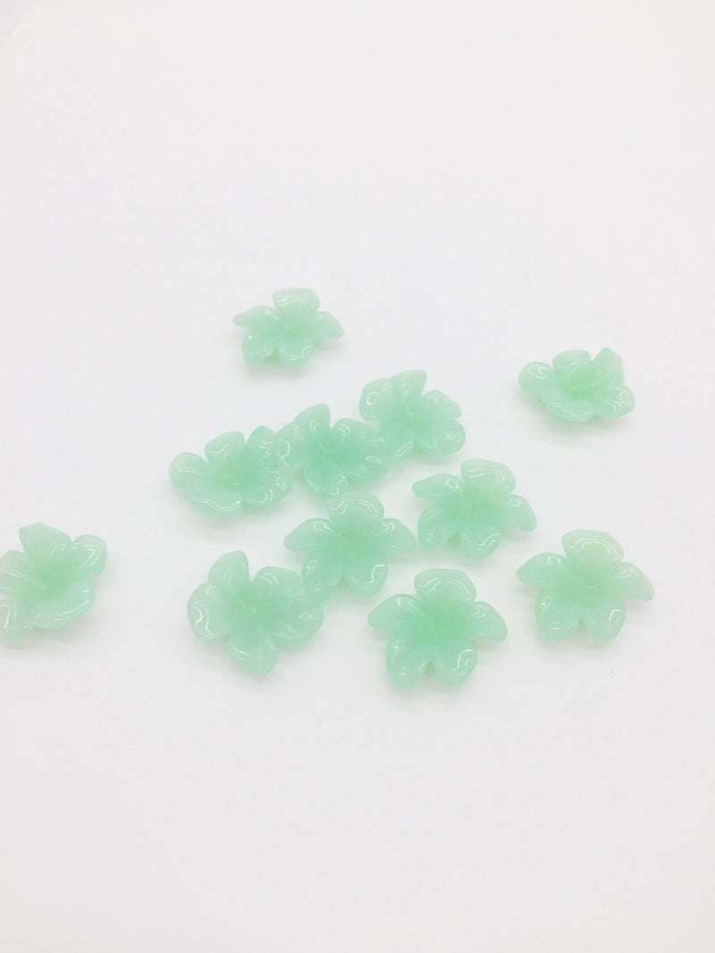 8 x Jelly Flower Beads, 26x23mm Mint Green Resin Flowers (0849)