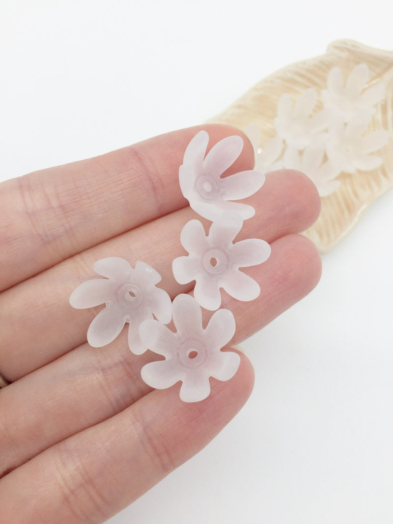 25 x Frosted White Lucite Flower Beads, 18.5x10mm (3161)