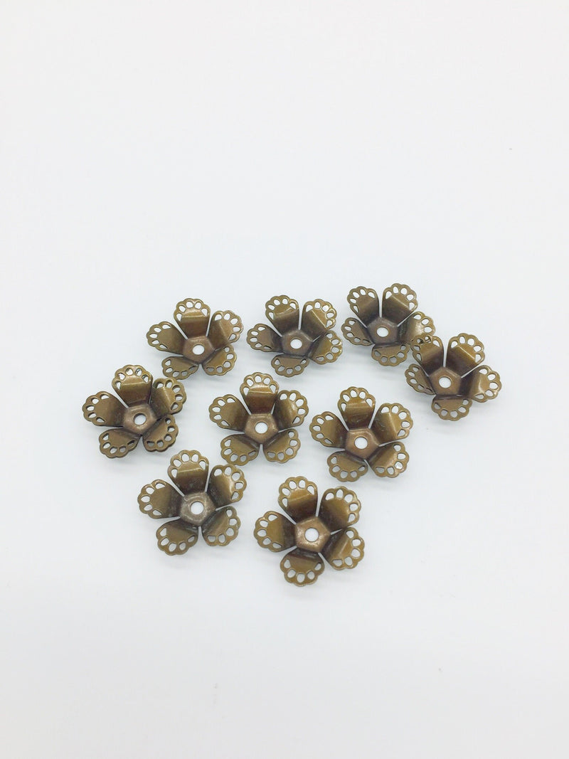 10 x Bronze Flower Bead Caps, 16.5mm