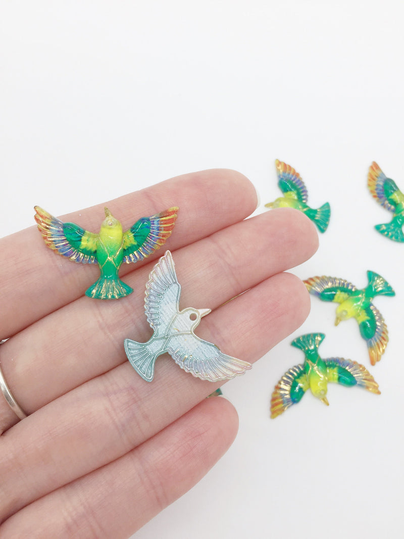 6 x Tropical Acrylic Bird Charms, 30x20mm (2710)