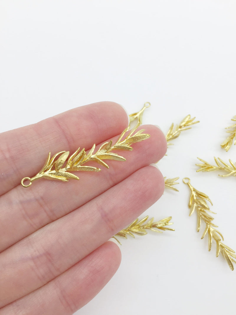 1 x Raw Brass Fine Detailed Rosemary Branch Charm, 44x11mm (2716)