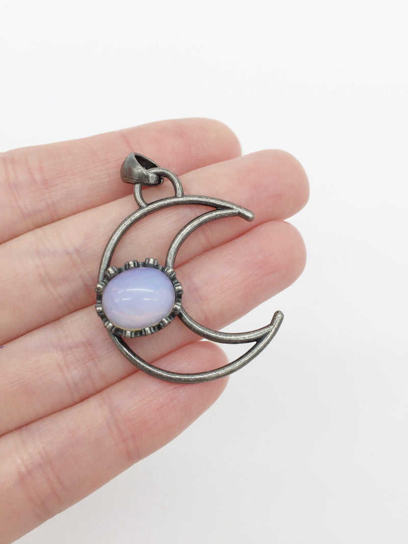 1 x Oxidised Silver Opalite Moon Pendant, 38x31mm (2719)