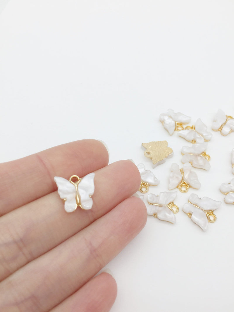 4 x White Resin Gold Plated Butterfly Charms, 12.5x13mm (2785)