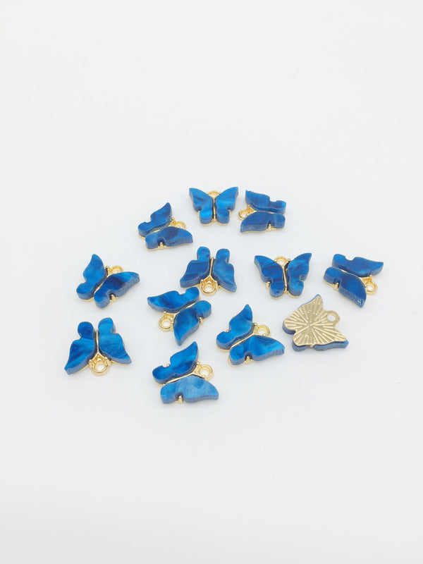 4 x Gold Plated Royal Blue Resin Butterfly Charms, 12.5x13mm (2786)