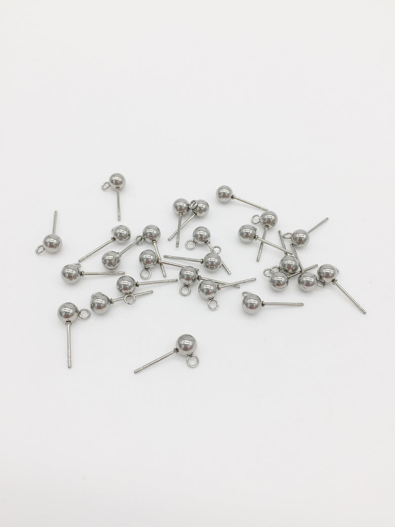 6 pairs x Stainless Steel Ball Earring Studs, 5x11mm (2722)