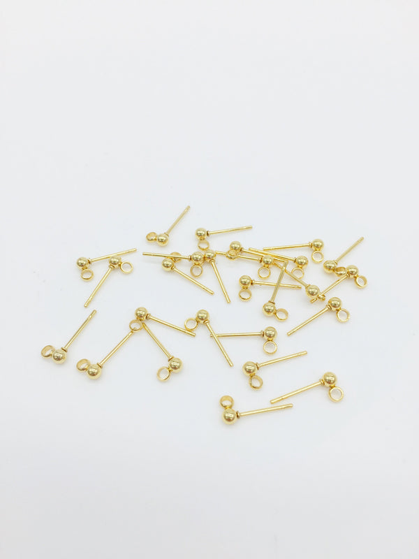 1 pair x Gold Plated Stainless Steel Ball Earring Studs, 3mm Ball Studs (2726)