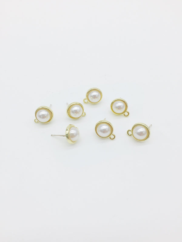 1 pair x Gold Plated Pearl Earring Stud Blanks with Loops (0987)