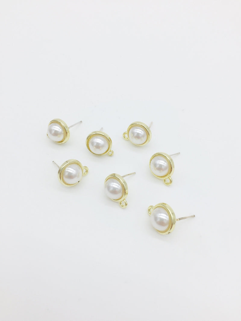 1 pair x Gold Plated Pearl Earring Stud Blanks with Loops (0987)