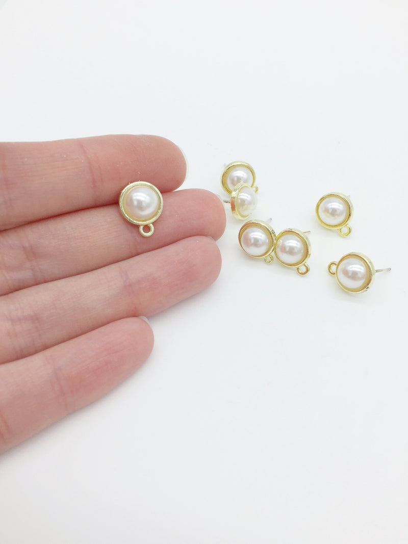 1 pair x Gold Plated Pearl Earring Stud Blanks with Loops (0987)