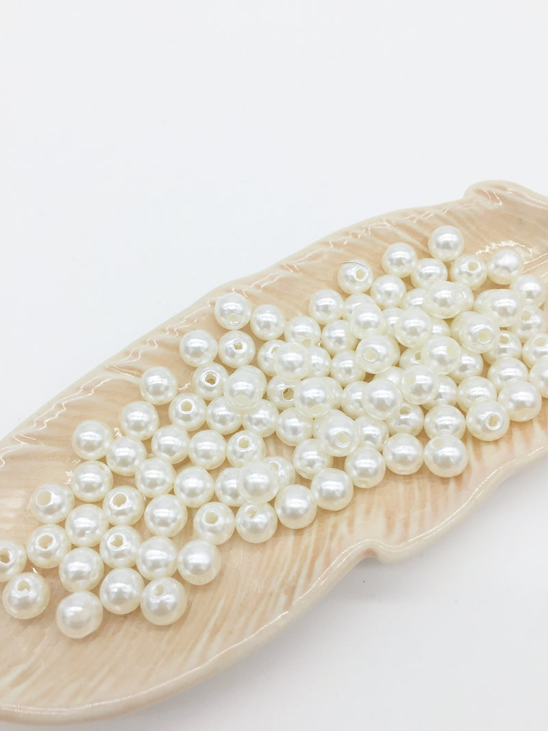 100 x 6mm Ivory Acrylic Pearl Beads (2477)