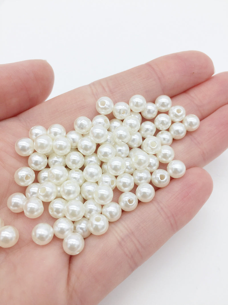 100 x 6mm Ivory Acrylic Pearl Beads (2477)