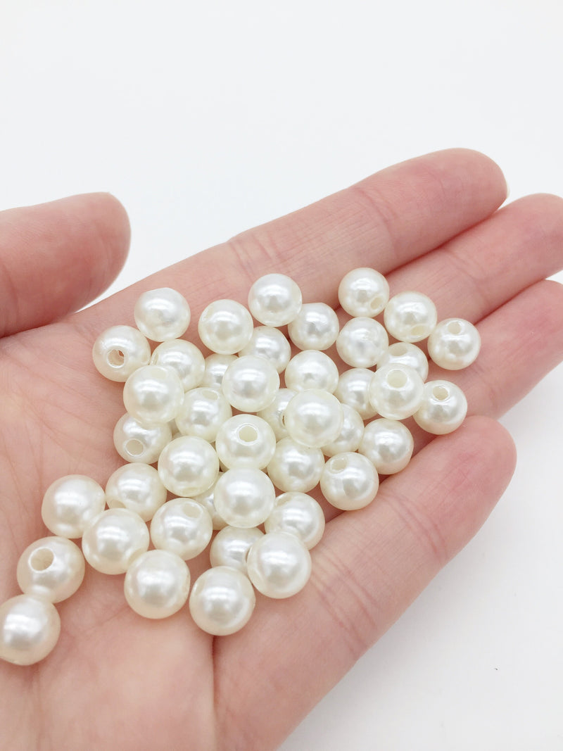 50 x 8mm Ivory Acrylic Pearl Beads, Drilled (2479)