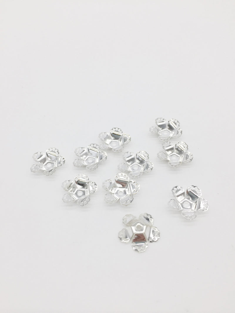 10 x Silver Flower Metal Bead Caps, 16.5mm (D3)