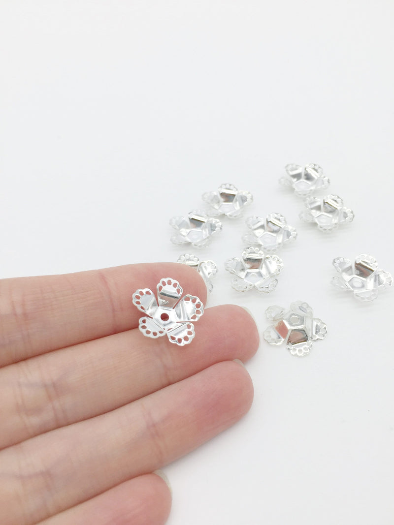 10 x Silver Flower Metal Bead Caps, 16.5mm (D3)