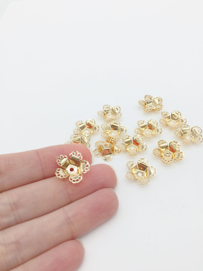 10 x Champagne Gold Metal Flower Bead Caps, 16.5mm