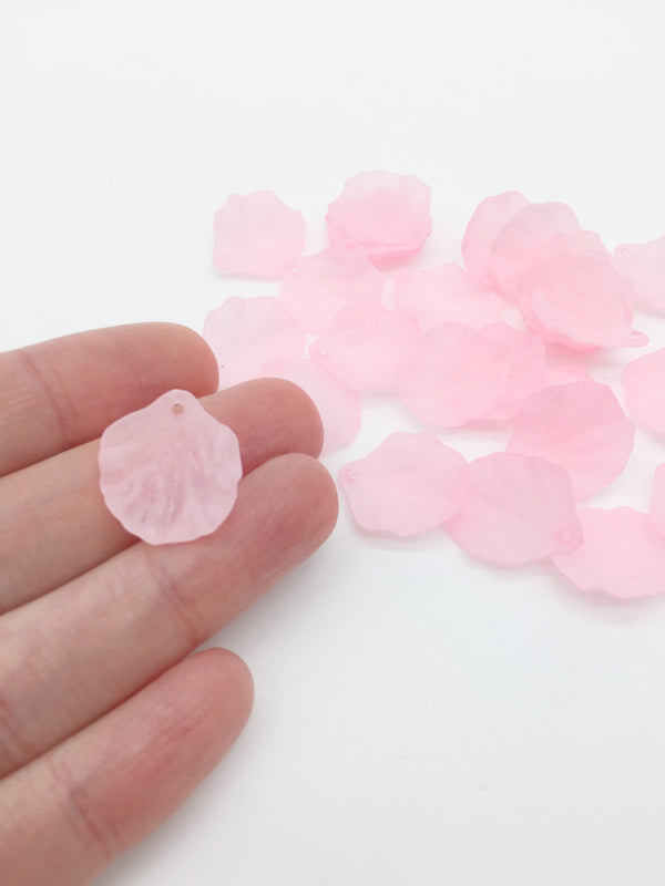 40 x Frosted Pink Petal Beads, 20x17mm Acrylic Flower Petal Charms (3164)