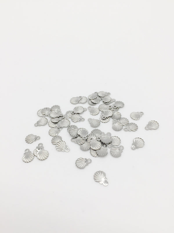 20 x Tiny Stainless Steel Shell Charms, 8x6mm Mini Shell Charms (0138)