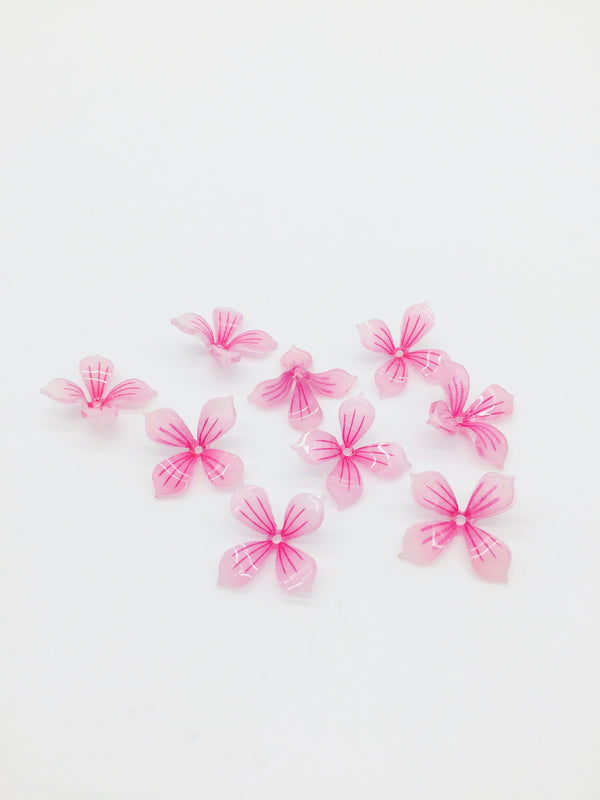 2 x Glossy Translucent Pink Flower Beads, 18x23mm (3142P)