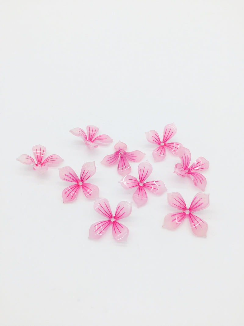 2 x Glossy Translucent Pink Flower Beads, 18x23mm (3142P)