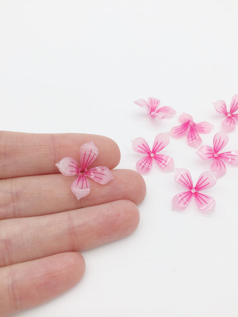 2 x Glossy Translucent Pink Flower Beads, 18x23mm (3142P)