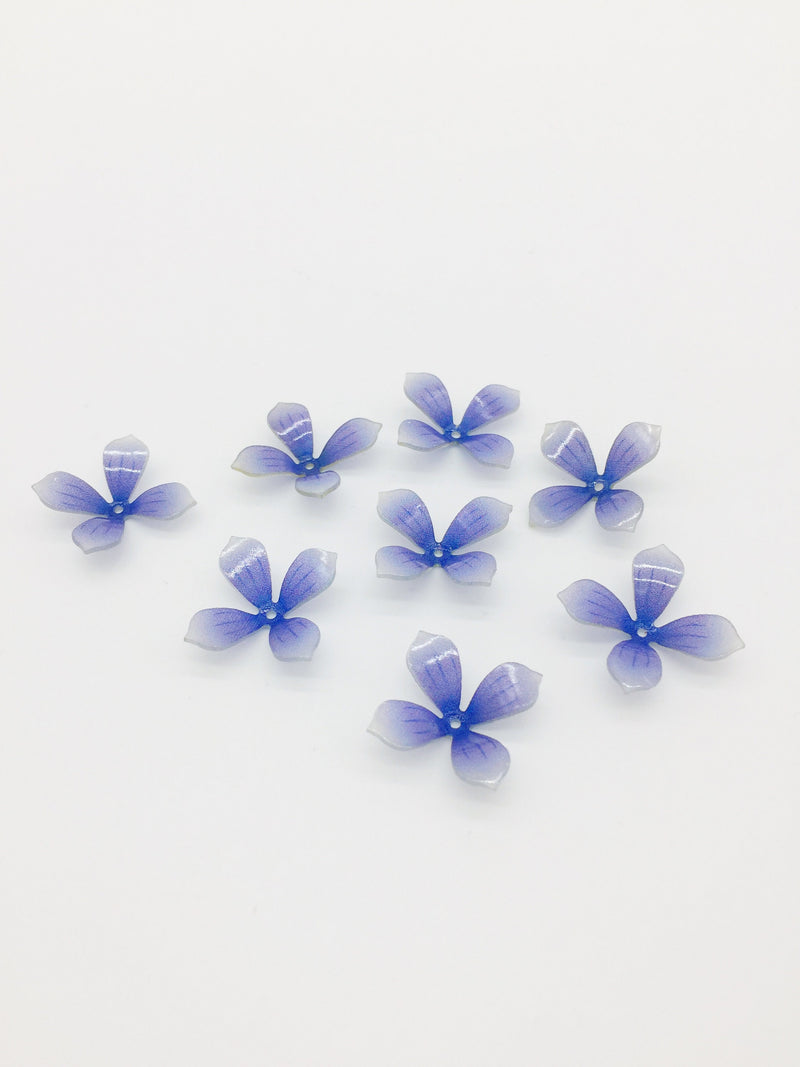 2 x Glossy Translucent Blue Acrylic Flower Beads, 18x23mm (3142B)