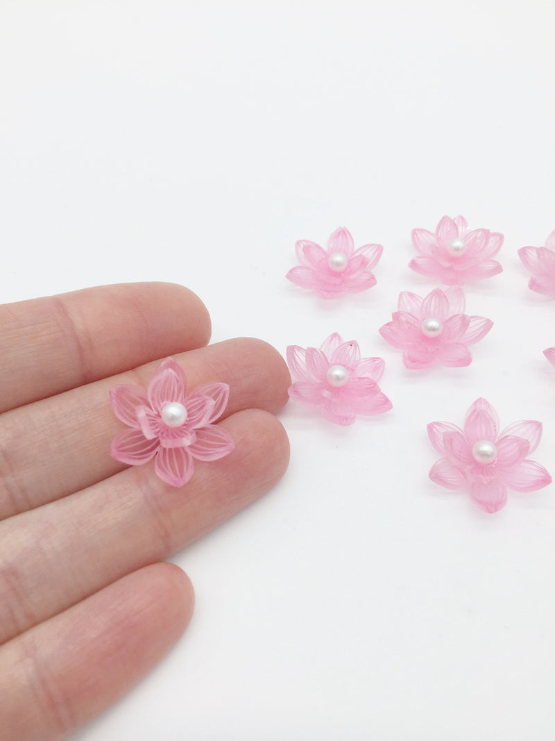 2 x 3D Acrylic Pink Lotus Flower Cabochons, 22mm (3145L)