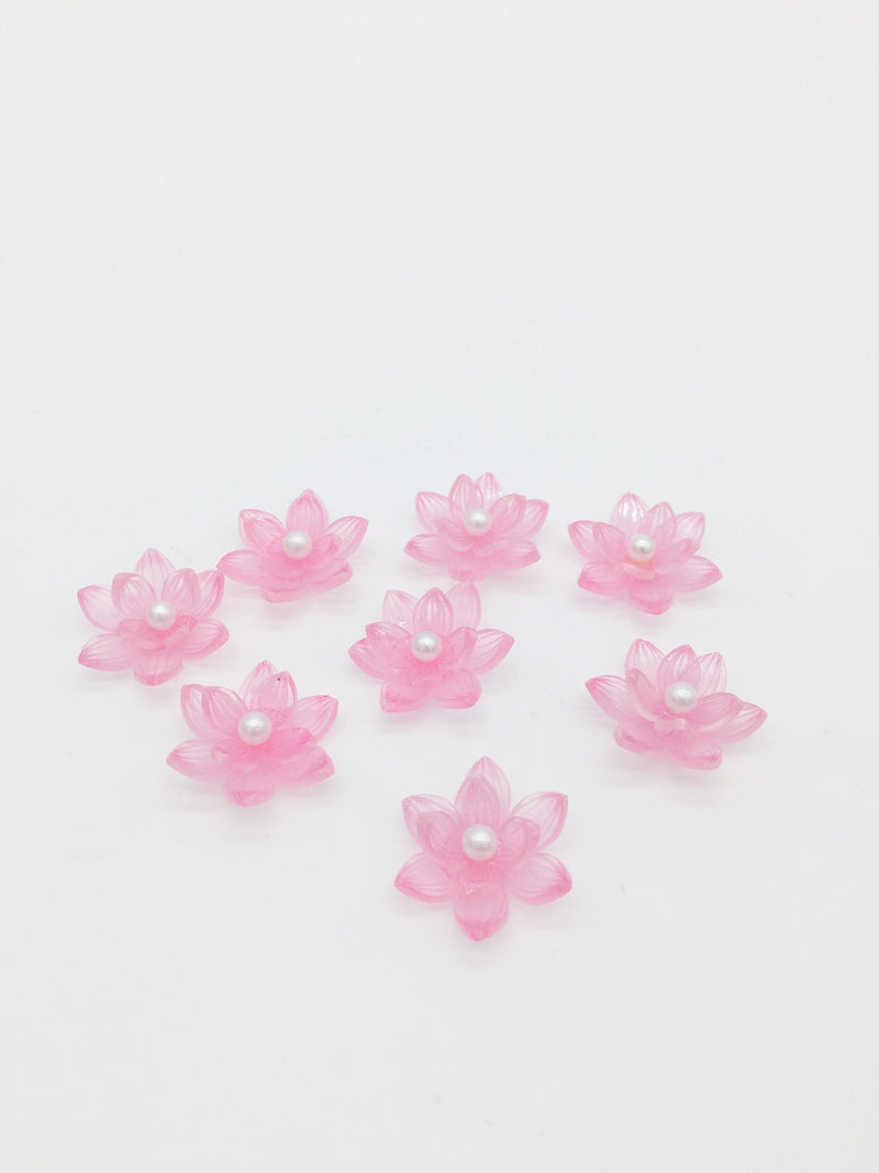 2 x 3D Acrylic Pink Lotus Flower Cabochons, 22mm (3145L)