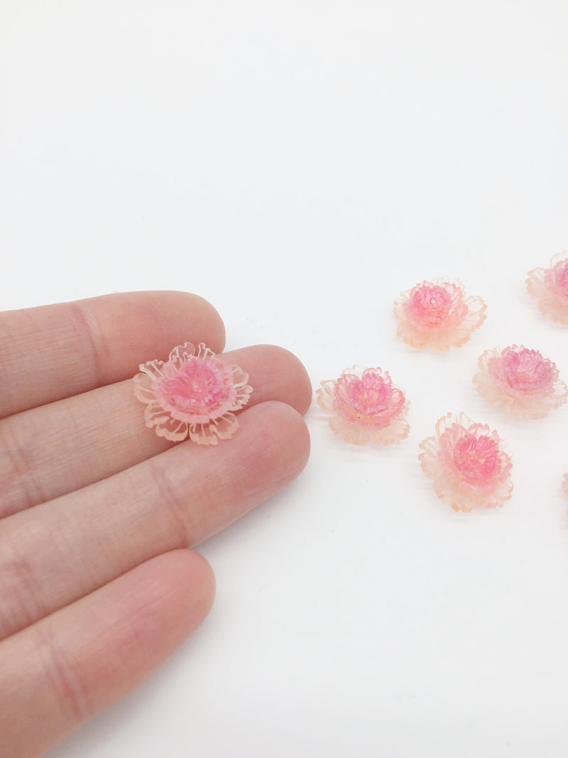 2 x Blush Pink Acrylic 3D Peony Flower Cabochons, 18mm (3145P)