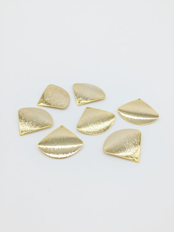 2 x 18K Gold Plated Brushed Fan Pendants, 27x30mm (0025)