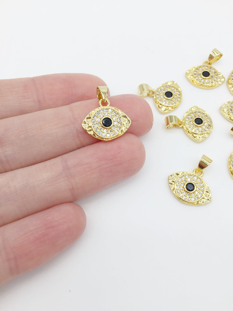 1 x 18K Gold Plated Evil Eye Charm with Cubic Zirconia, 15x13mm (0098)