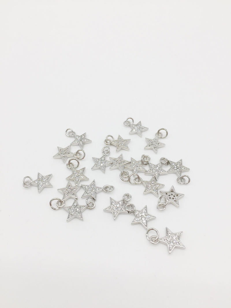 1 x Platinum Plated Tiny Star Charm Encrusted with Cubic Zirconia, 11x10mm (0211)