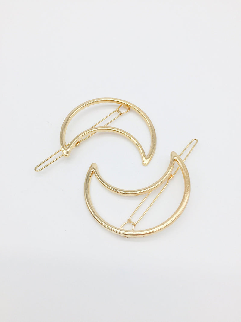 1 x Gold Crescent Moon Hair Clip Blank, 52mm Celestial Hair Clip (1805G)