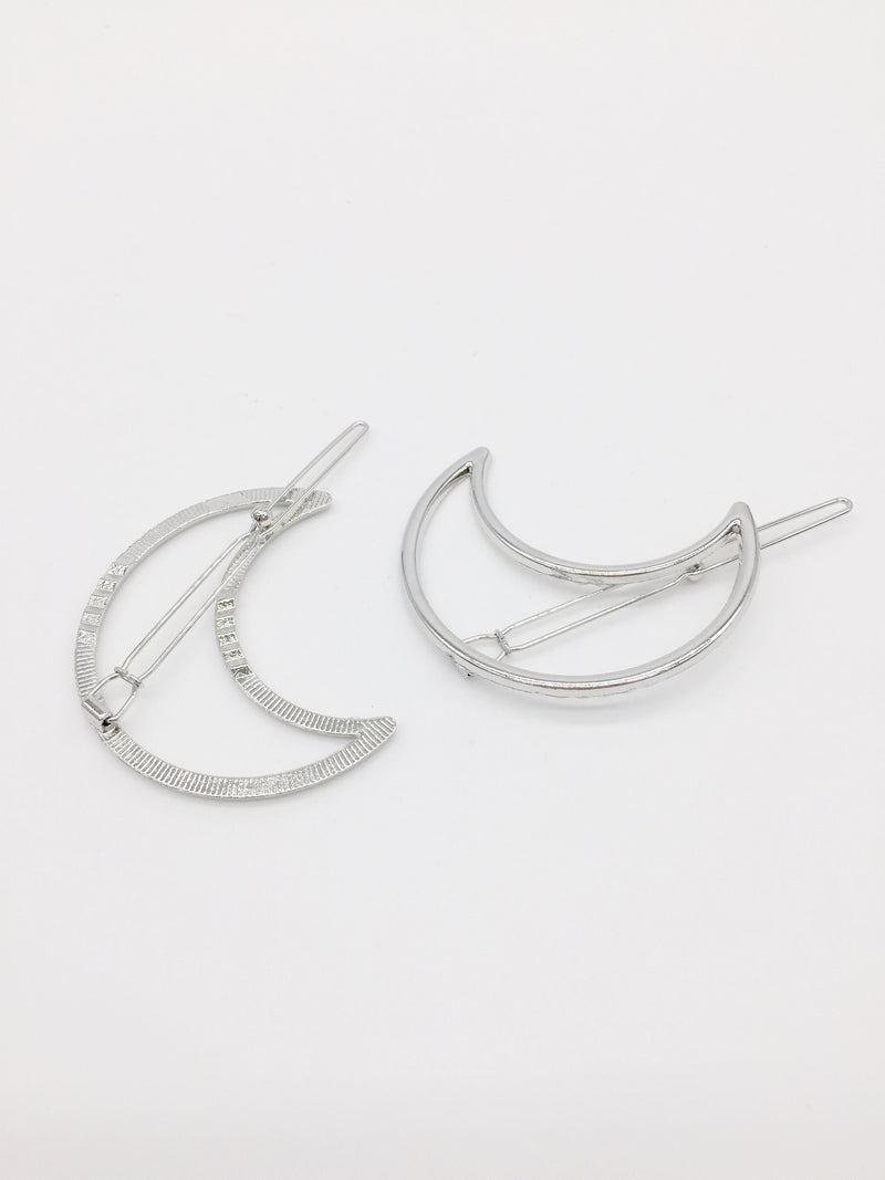 1 x Silver Crescent Moon Hair Clip, 52mm (1872)