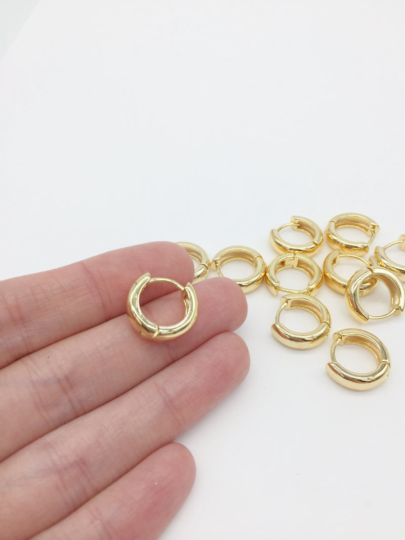 1 pair x 18K Gold Plated Chunky Sleeper Hoop Earring Blanks, 16mm (1746)