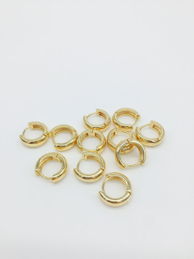 1 pair x 18K Gold Plated Chunky Sleeper Hoop Earring Blanks, 16mm (1746)