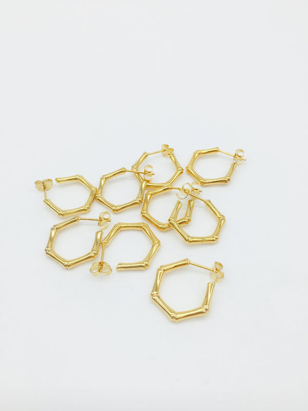 1 pair x Gold Plated Stainless Steel Bamboo Hoop Studs (1731)