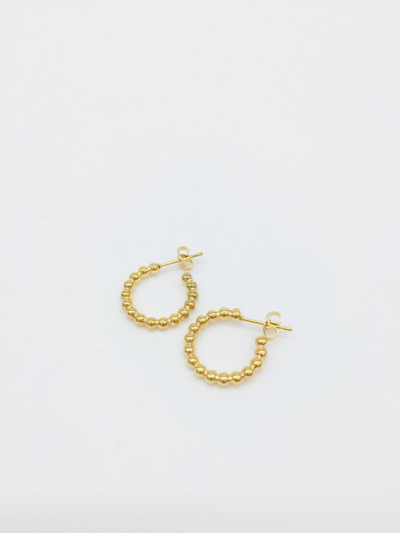 1 pair x Gold Plated Stainless Steel Beaded Hoop Earring Studs, 18mm (1731)