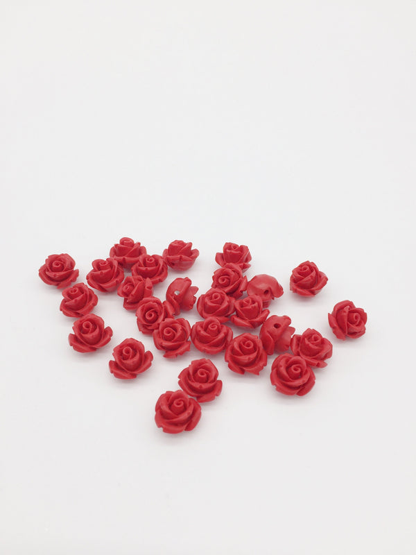 10 x Red Coral Imitation Carved Flower Beads, 10mm (1753)