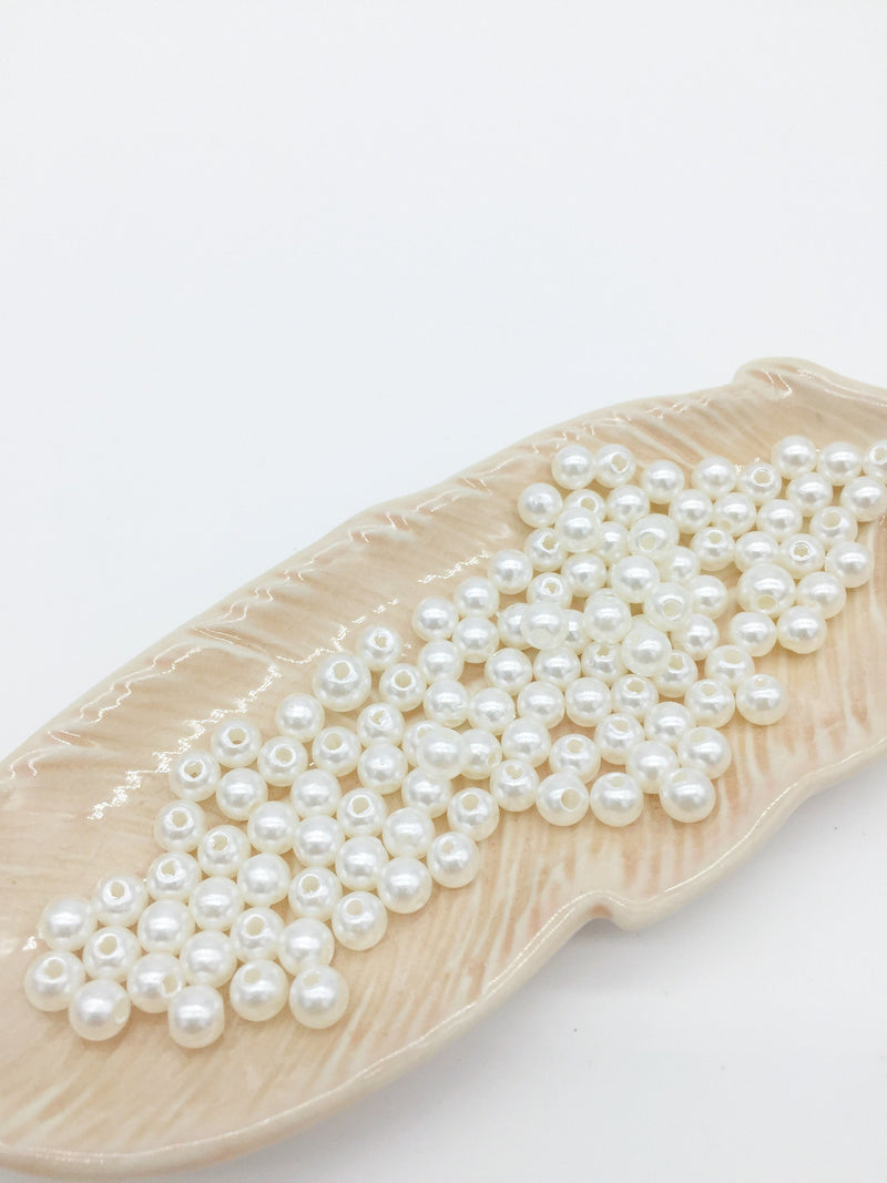 150 x Acrylic Ivory Pearl Beads Off-white Pearls, 5mm (2478)