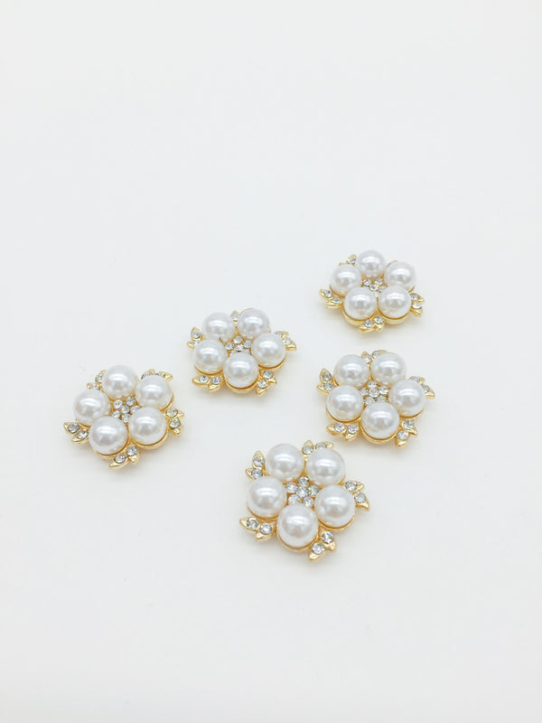 1 x Gold Plated Pearl and Crystal Flower Cabochon, 22mm (2320)