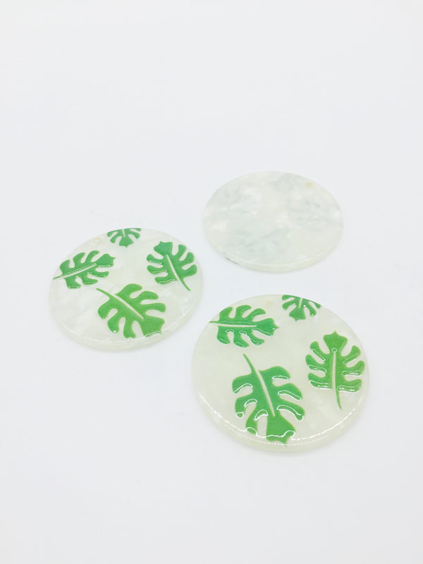 1 x Monstera Leaf Pendant, 39mm Acrylic Shell Effect Pendant (2323)