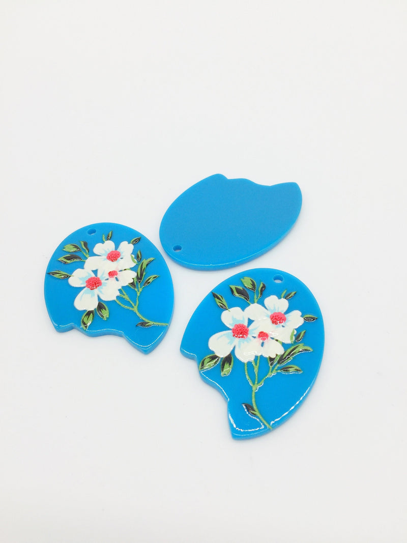 1 x Glossy Blue Acrylic Blossom Pendant, 43x31mm (2317)